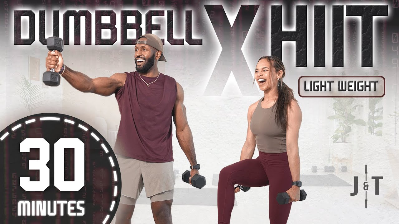 30 Minute Full Body Dumbbell HIIT Workout (Light Weight / Bonus Finisher) - YouTube